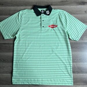Footjoy Polo Shirt Mens Large Striped Golf Dow Branded Tour Collar‎ Green Preppy
